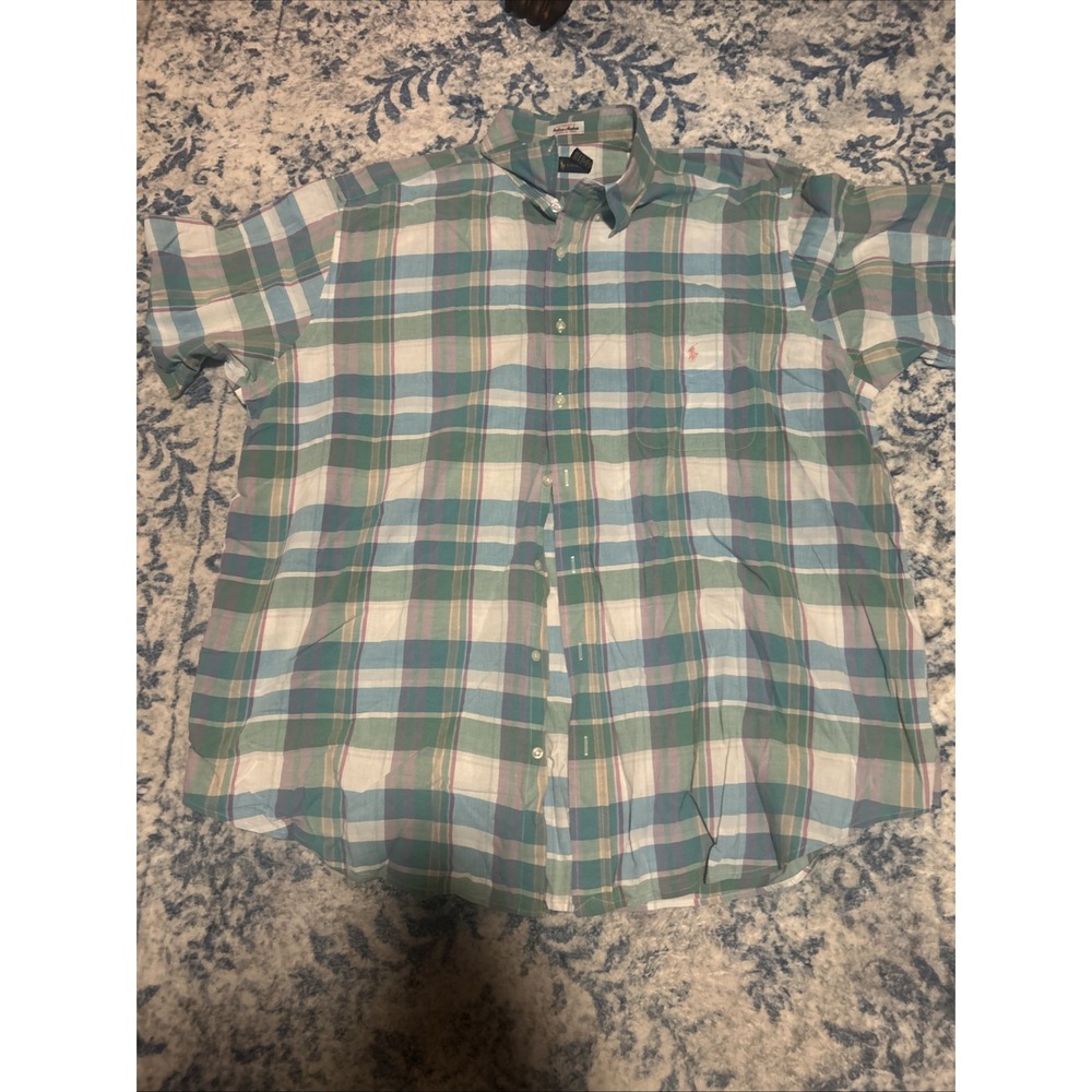 Vintage Polo Ralph Lauren Shirt Indian Madras Plaid Short Sleeve Button Mens 2XB